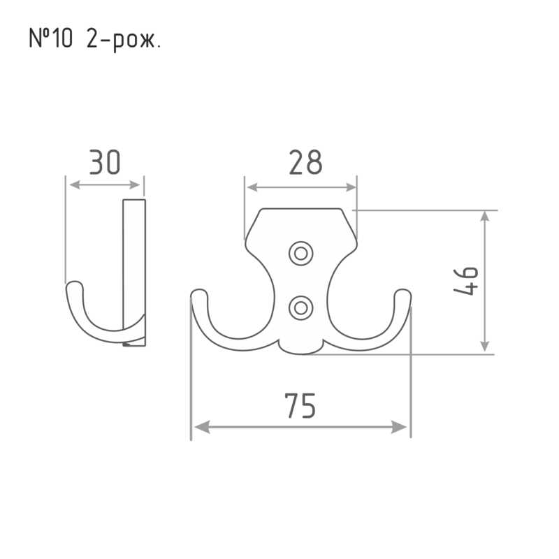 Схема Крючок-вешалка №10 (2х рожковый) цвет Золото Нора-М