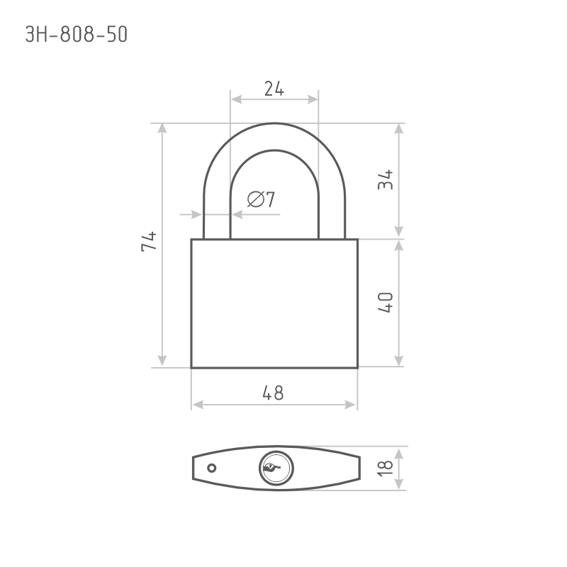 Схема Замок навесной ЗН-808 цвет Серебро Нора-М