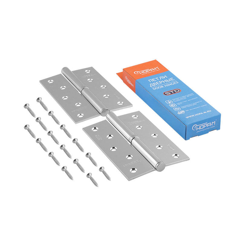 Комплектация и упаковка Петля левая/правая 750-5" STD (120*80*2,5) без колп. цвет Хром Нора-М