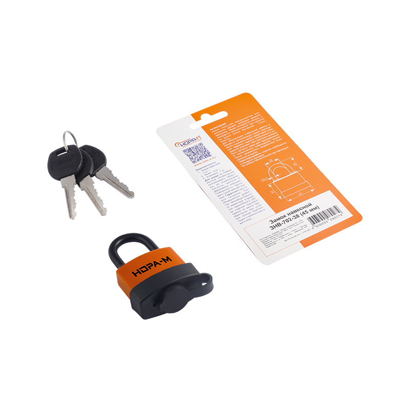 Комплектация и упаковка Замок навесной всепогодный ЗНВ-702 цвет Оранжевый Нора-М