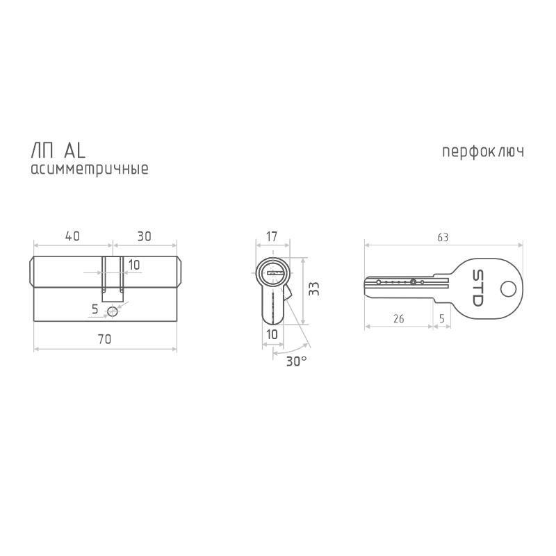 Схема Цилиндр STD Al ЛП цвет Золото Нора-М