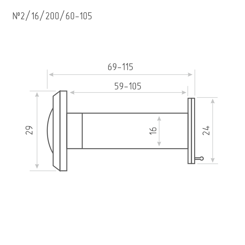 Схема Дверной глазок со шторкой №2/16/200/60-105 цвет Хром Нора-М