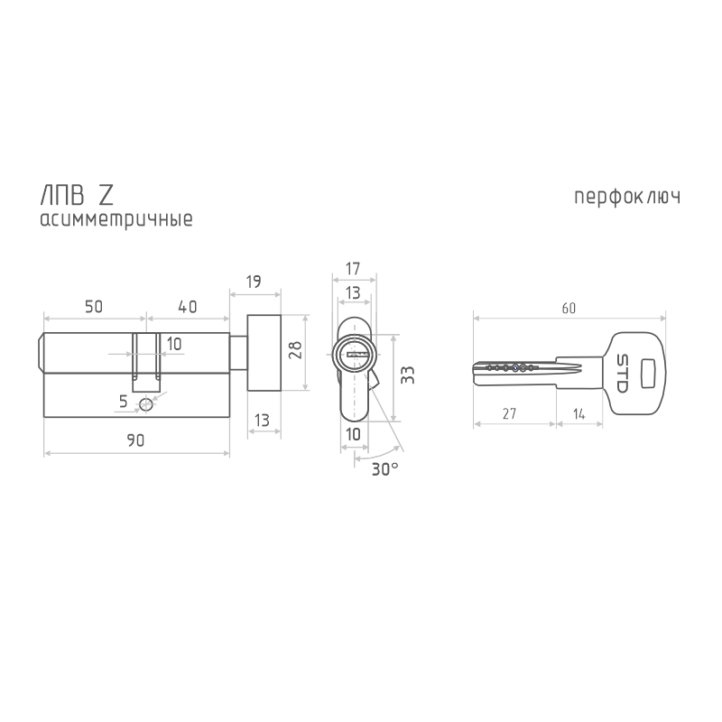Схема Цилиндр STD Z ЛПВ цвет Хром Нора-М