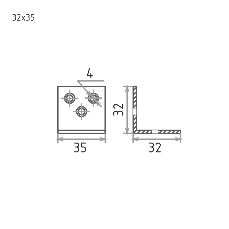 Схема Уголок крепежный 35*32 цвет Цинк Нора-М