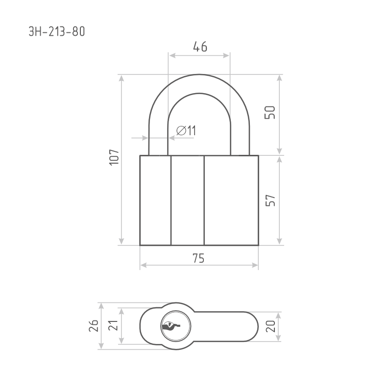 Схема Замок навесной ЗН-213 цвет Темный Нора-М