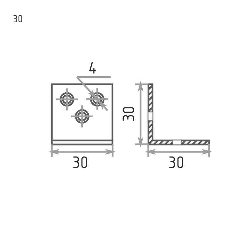 Схема Уголок крепежный 30х30 цвет Цинк Нора-М