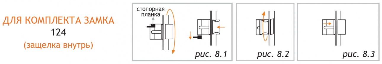 Перестановка защелки ригеля в корпусе замка, которым комплектуется замок 124